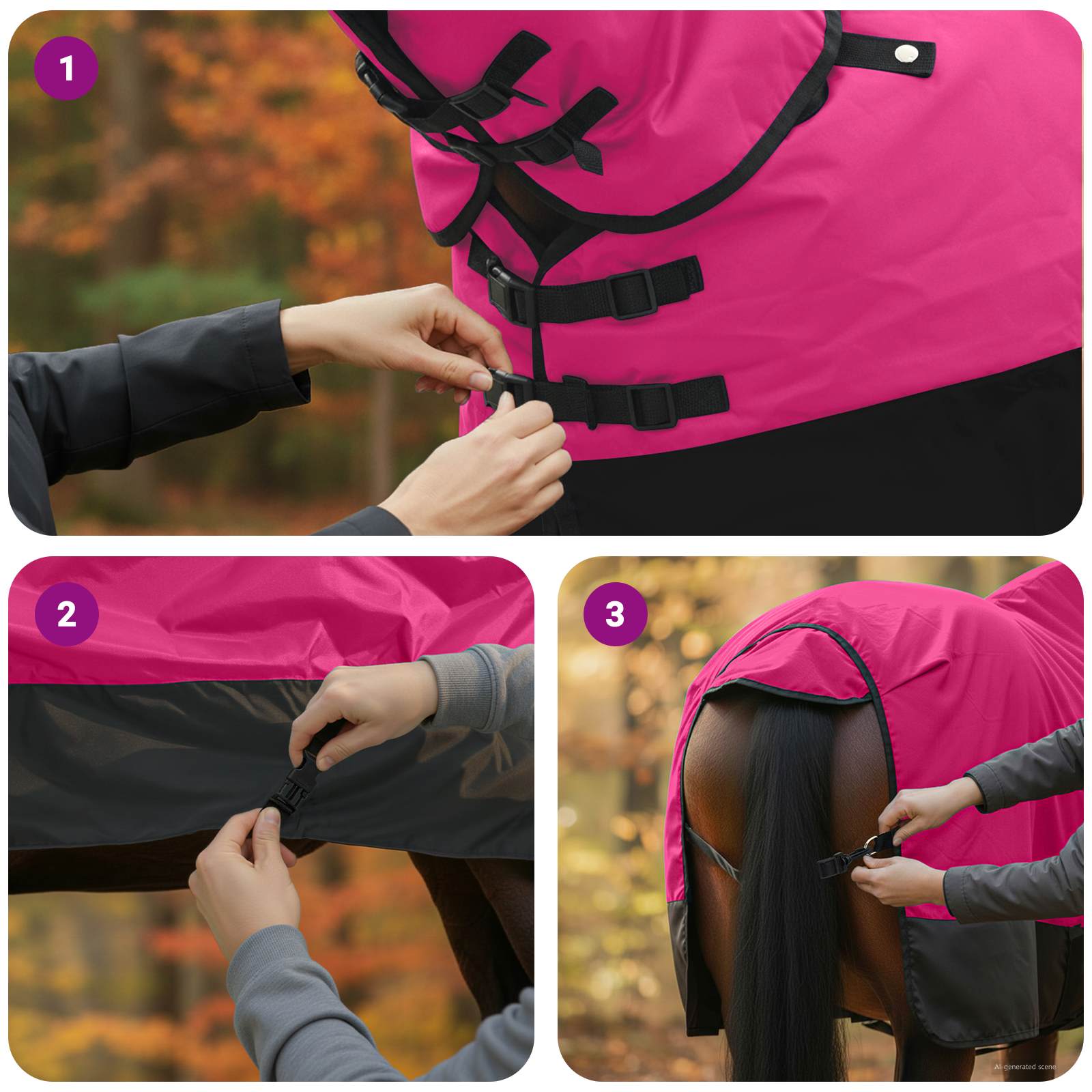 Pokrivač za konje Ružičasta i crna 95 cm Poliester
