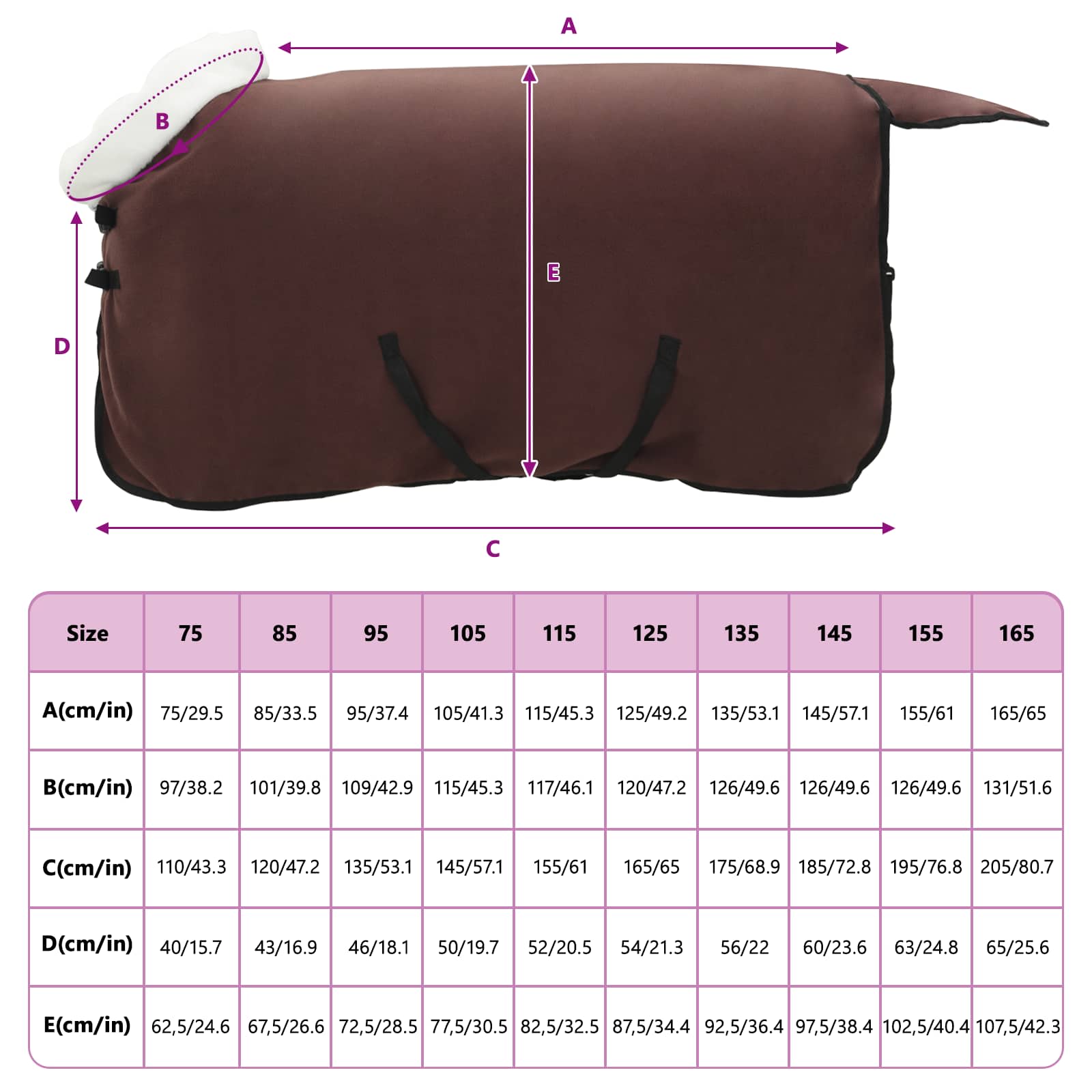 Pokrivač za konje Puni tamnosmeđi 95 cm Polartec