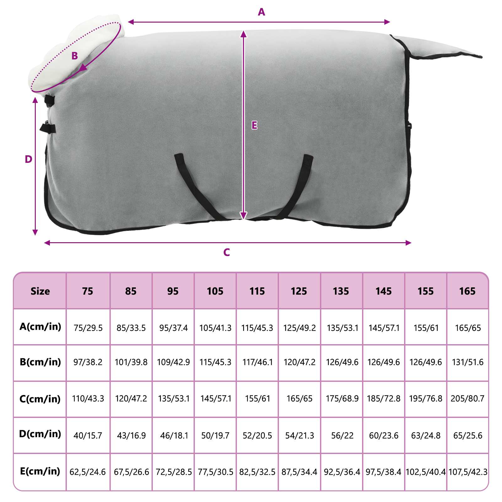 Pokrivač za konje Svijetlo siva 75 cm Polartec