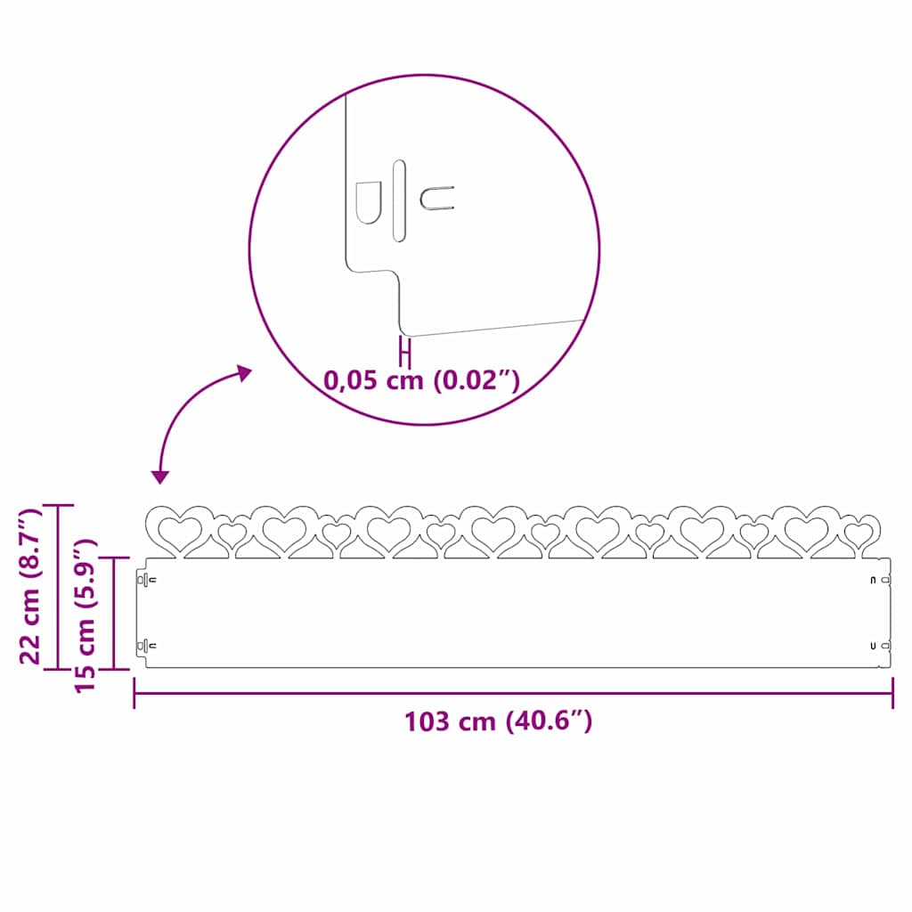 Rubnjaci za travnjak 30 pcs Bijelo 103 x 0,05 x 22 cm Čelik