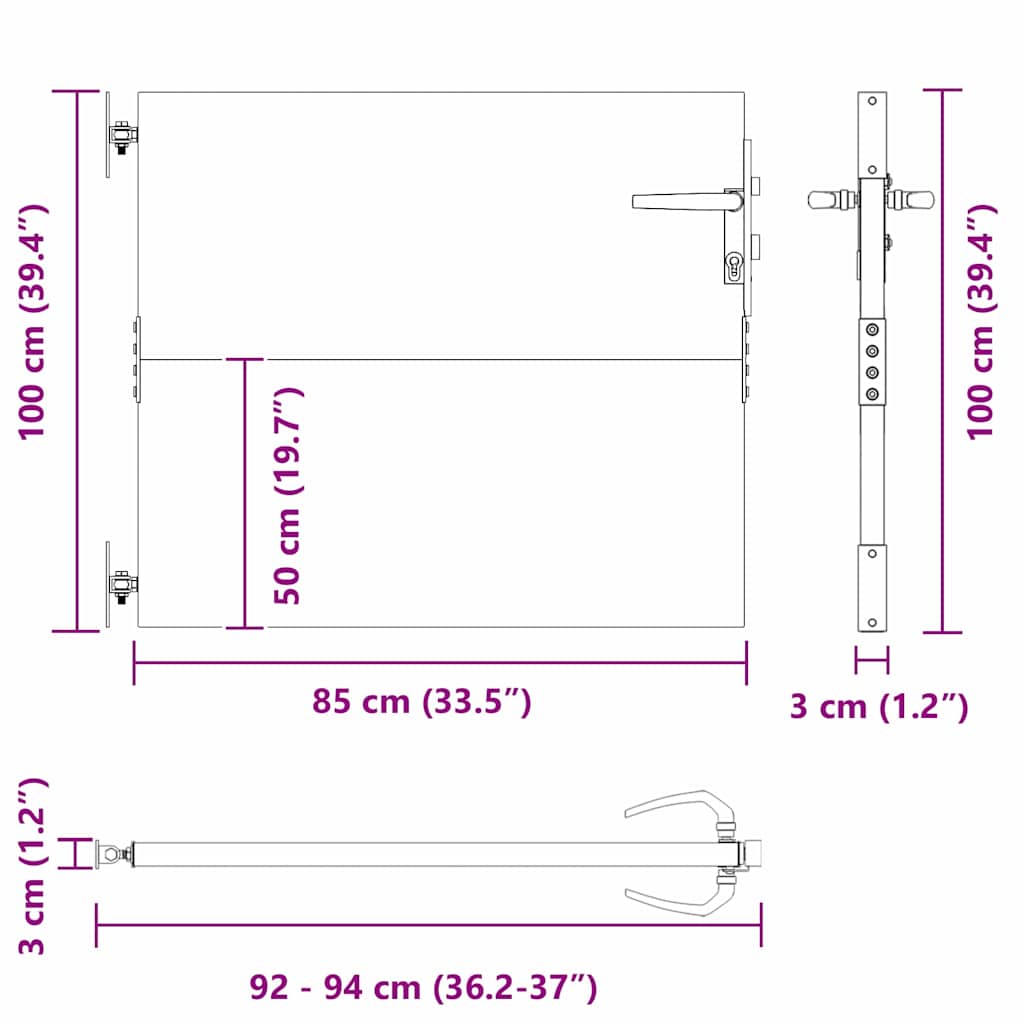 Vrtna vrata Crna 85 x 100 cm Čelik s praškastim premazom