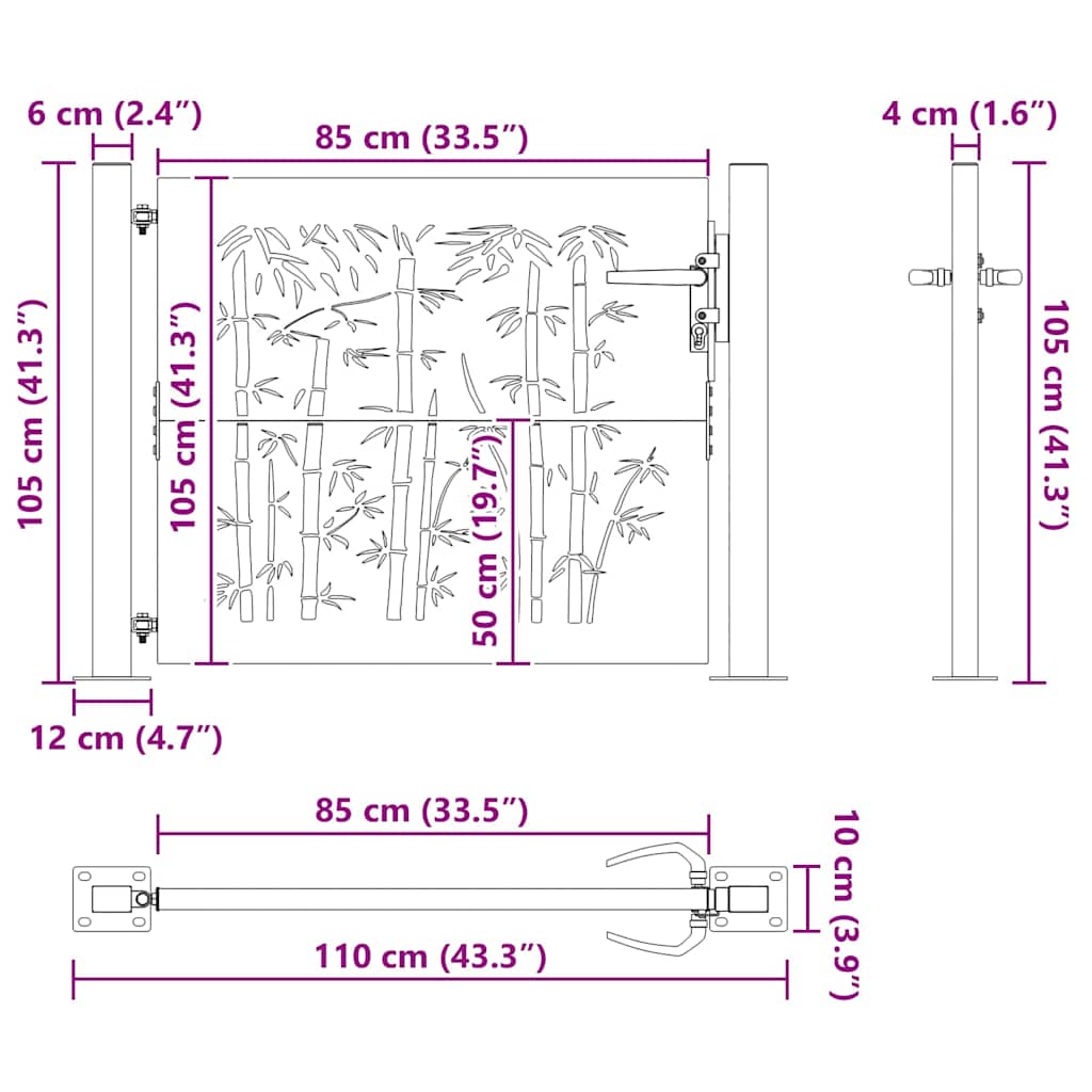 Vrtna vrata Crna 110 x 105 cm Čelik s prahom premazan
