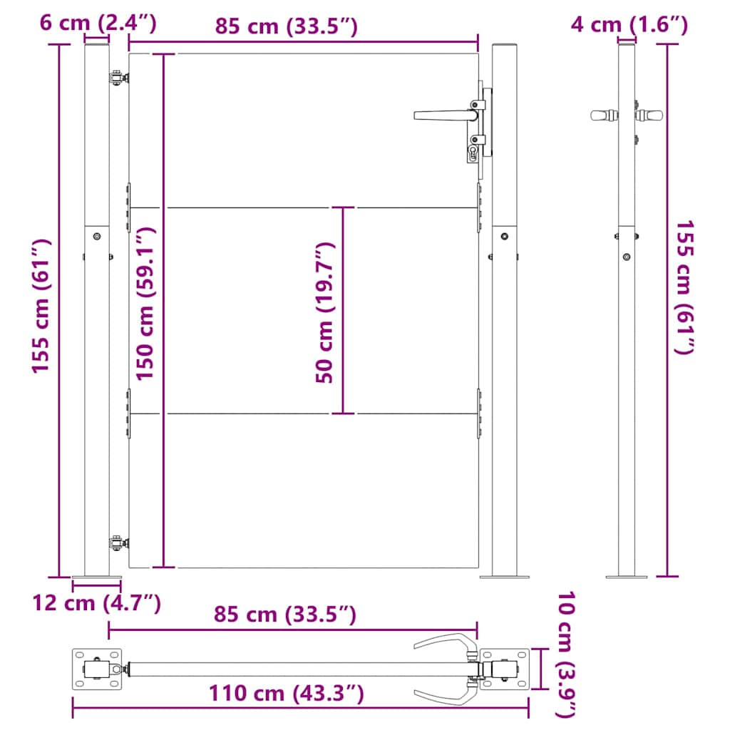 Vrtna vrata Crna 110 x 155 cm Čelik s prahom premazan