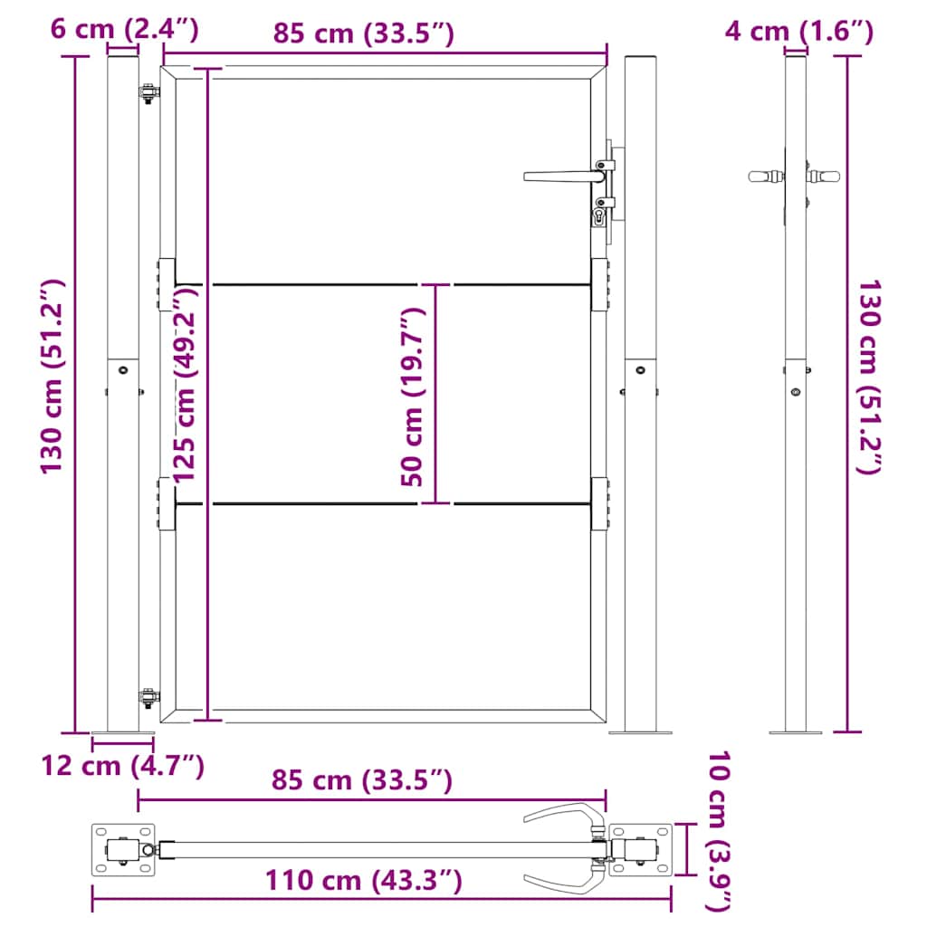 Vrtna vrata Crna 110 x 130 cm Čelik s prahom premazan