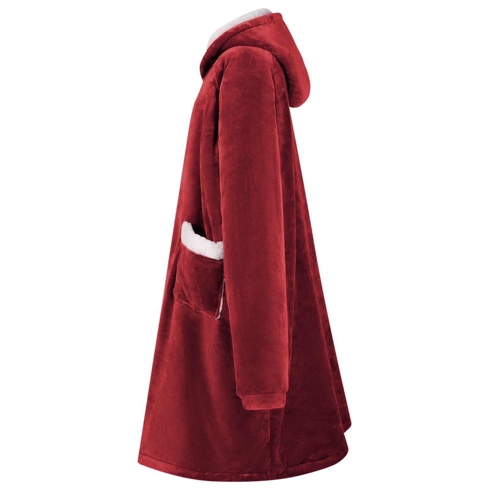 Deka majica s kapuljačom Bordeaux Crvena L Flis i flanel