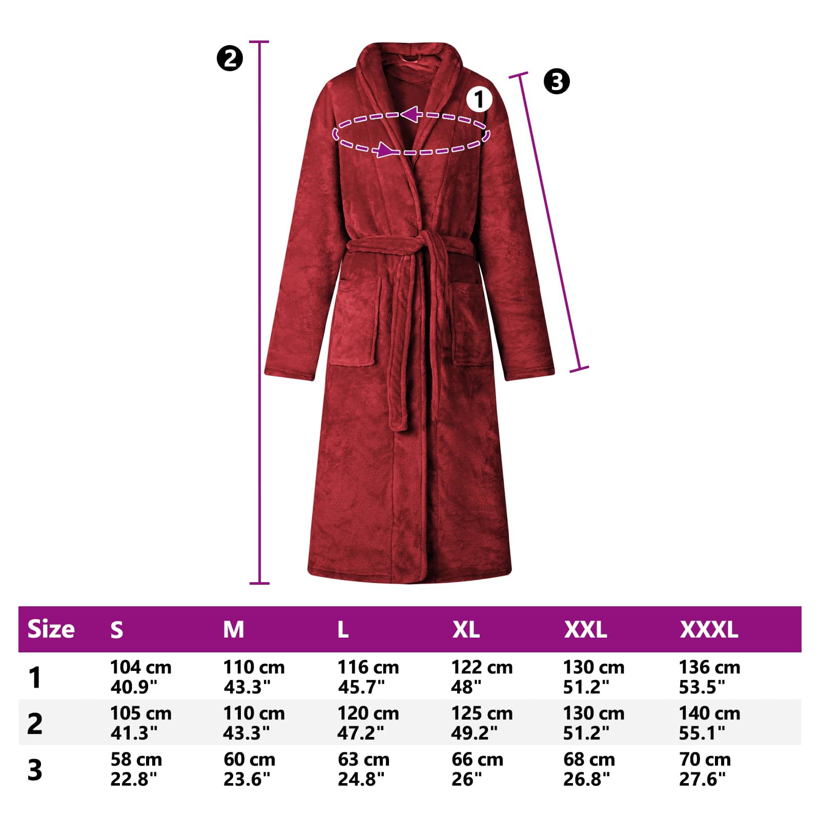 Bade mantil bez kapuljače Bordeaux Crvena xl Flanel