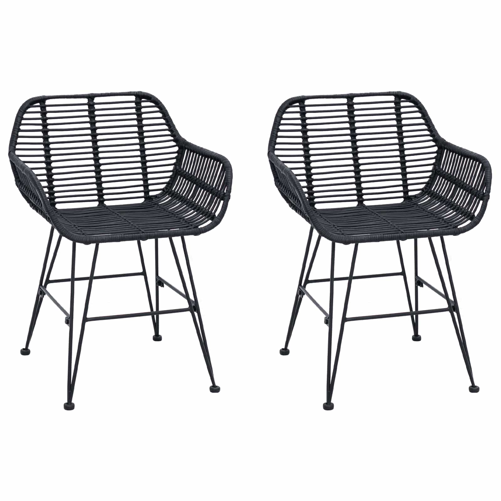 Stolac za blagovanje 2 pcs Ratan i čelik Crna 55 x 50 x 74 cm