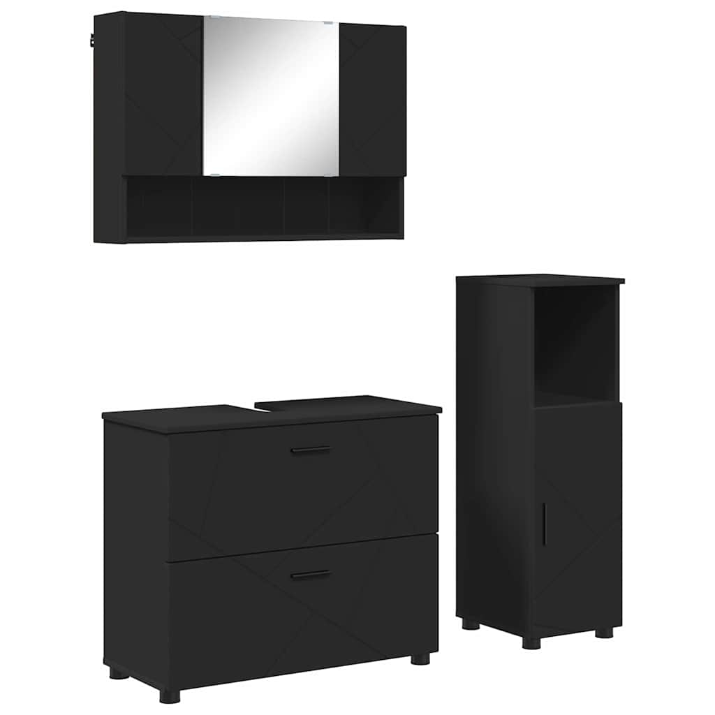Set namještaja za kupaonicu 3 kom. Crna 76,5 x 35 x 64 cm