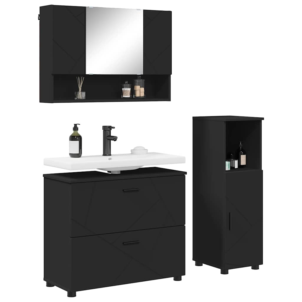 Set namještaja za kupaonicu 3 kom. Crna 76,5 x 35 x 64 cm