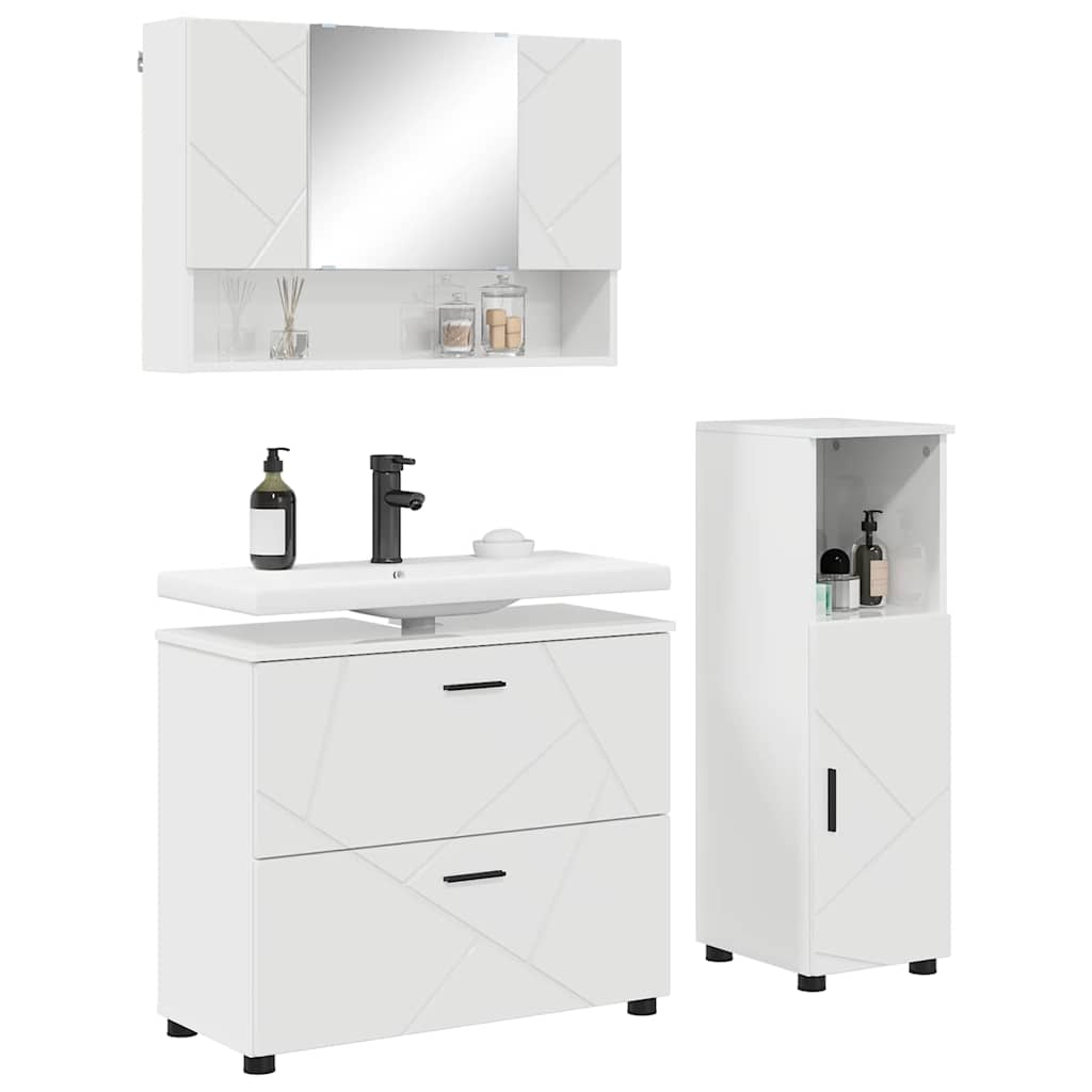 Set namještaja za kupaonicu s ladicama 3 pcs Visoki sjaj bijela