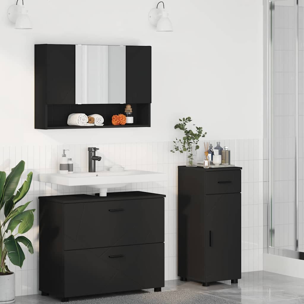 Set namještaja za kupaonicu 3 kom. Crna 76,5 x 35 x 64 cm