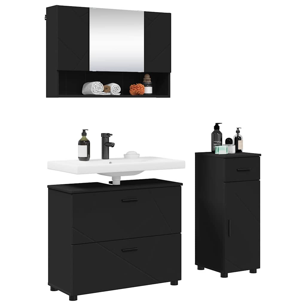 Set namještaja za kupaonicu 3 kom. Crna 76,5 x 35 x 64 cm