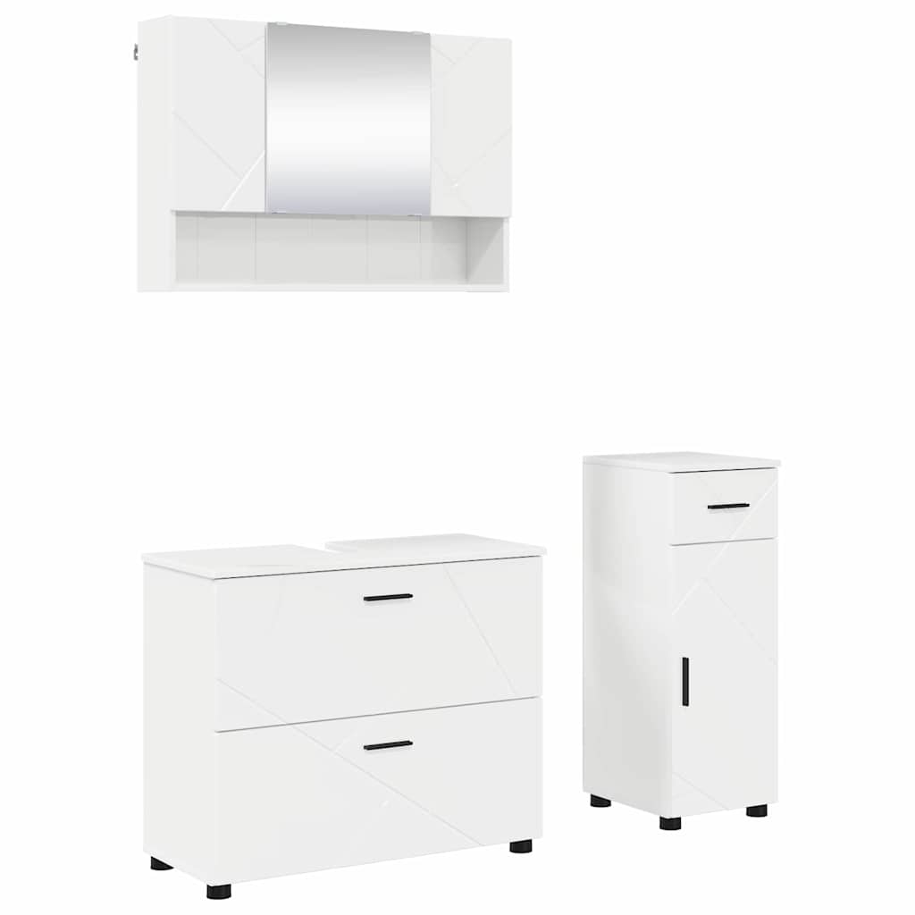Set namještaja za kupaonicu s ladicama 3 pcs Visoki sjaj bijela