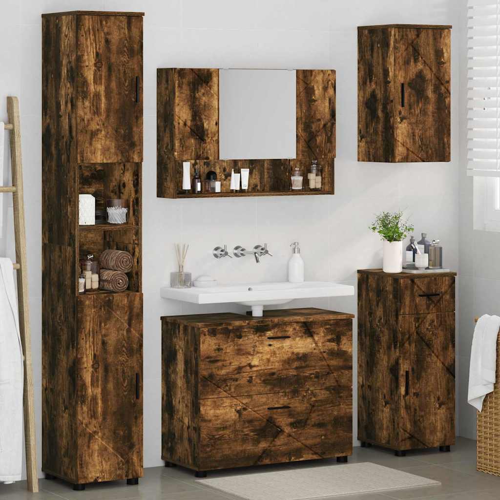 Set namještaja za kupaonicu 5 kom. Dimljeni hrast Smeđa 35 x 30 x 192 cm