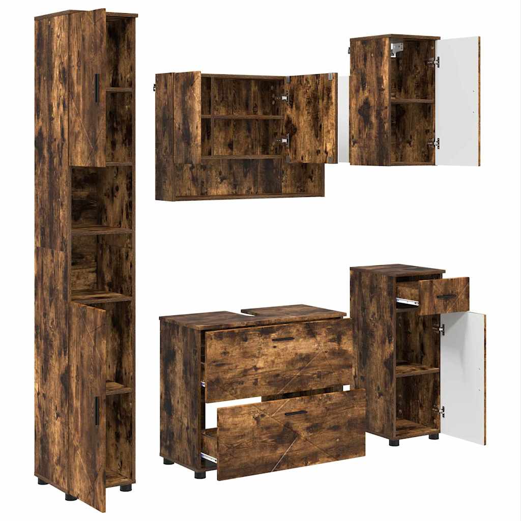 Set namještaja za kupaonicu 5 kom. Dimljeni hrast Smeđa 35 x 30 x 192 cm