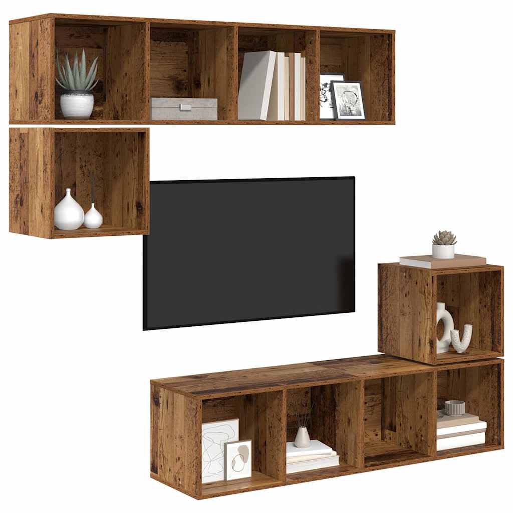 Set TV komoda Zidne 4 pcs Staro drvo Konstruirano drvo