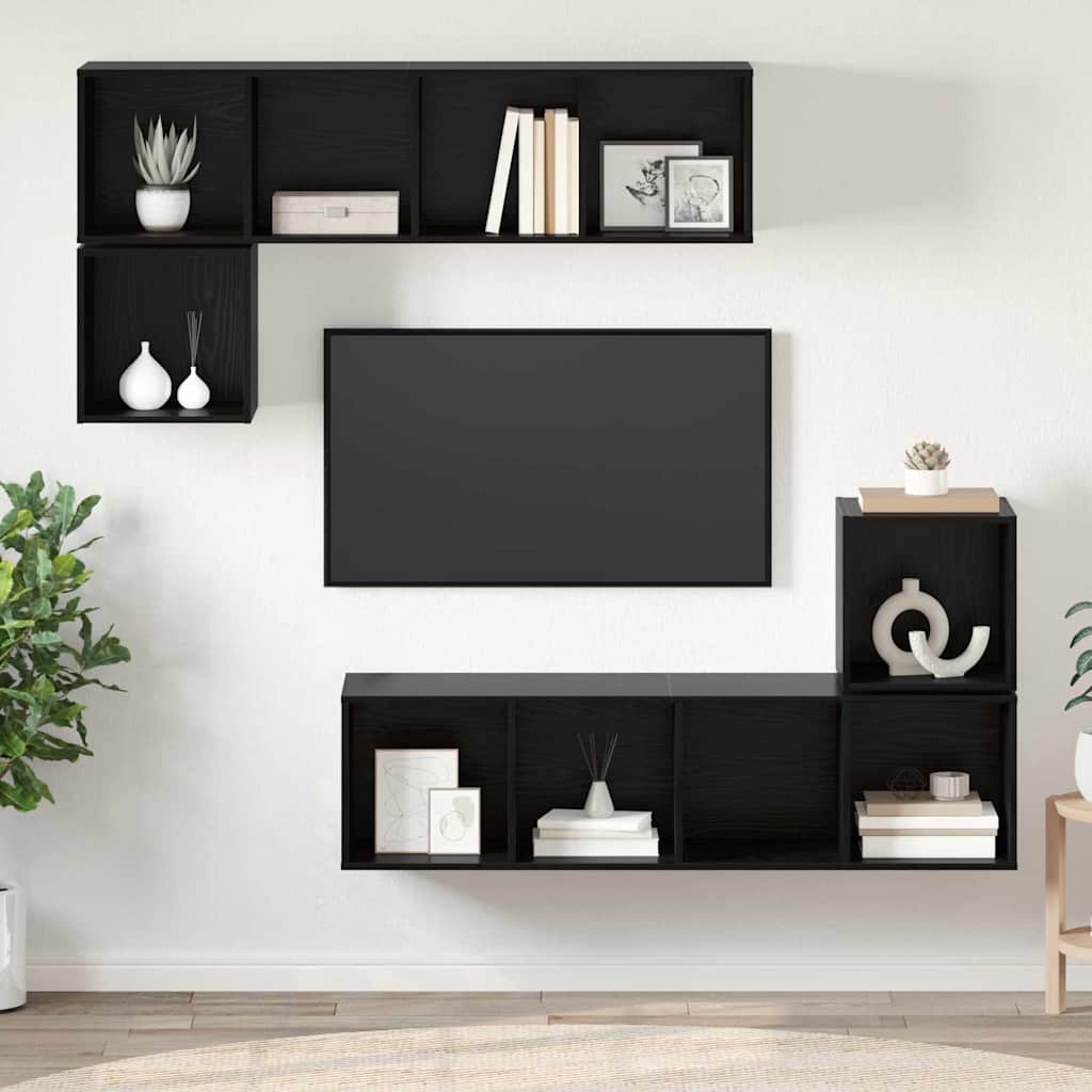 Set TV komoda Zidne 4 pcs Crni hrast Konstruirano drvo