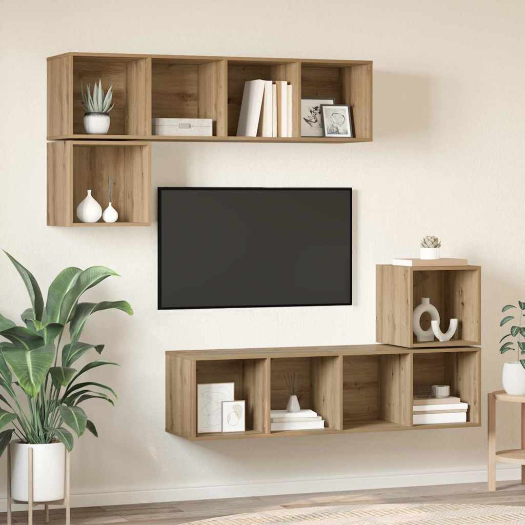 Set TV komoda Zidne 4 pcs Umjetnički hrast Konstruirano drvo