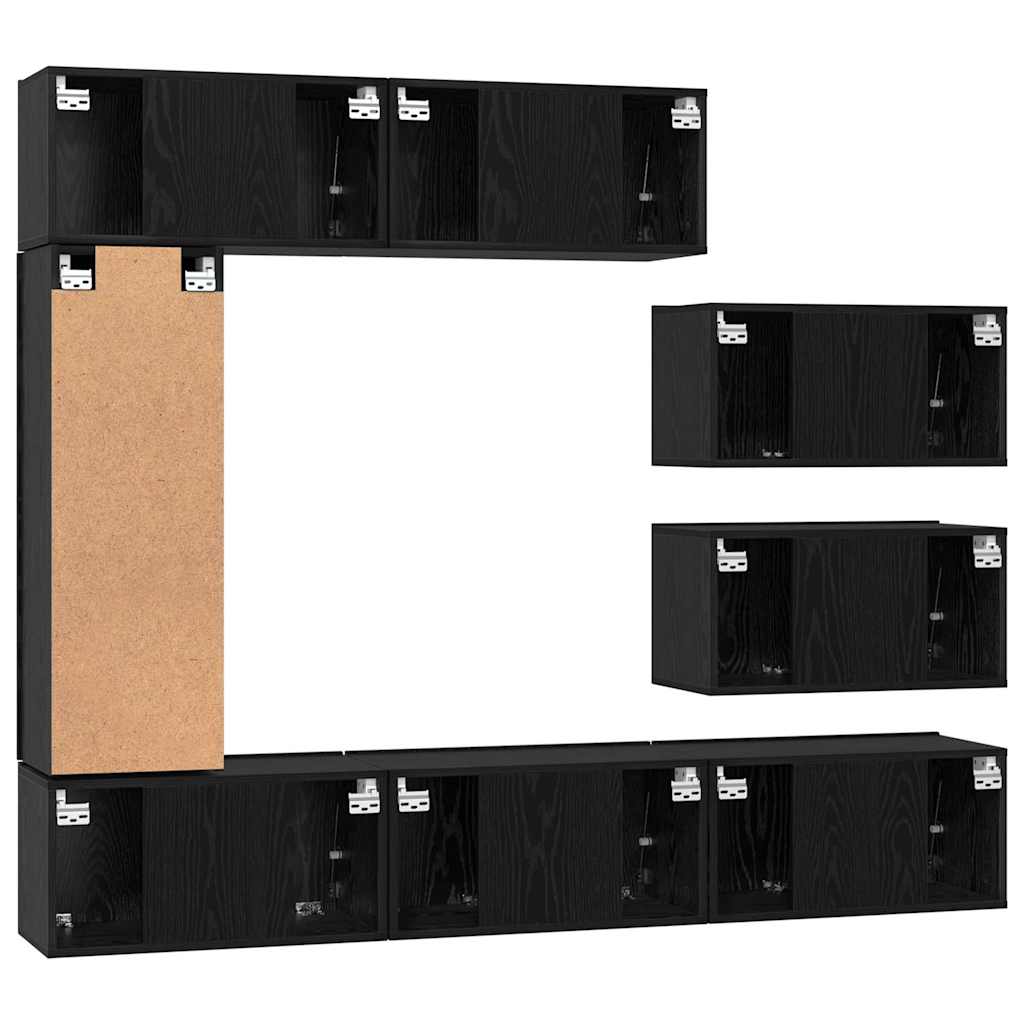 Set TV komoda Zidne 8 pcs Crni hrast Konstruirano drvo