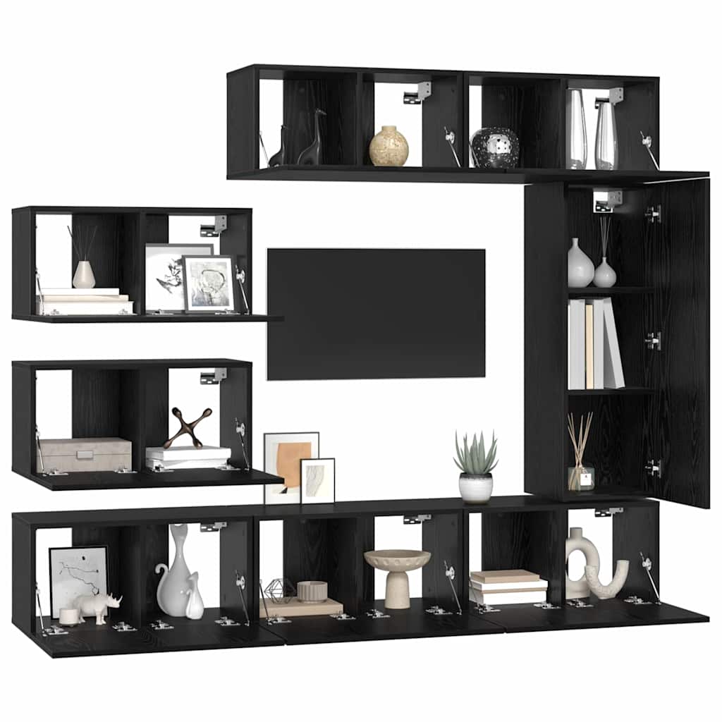 Set TV komoda Zidne 8 pcs Crni hrast Konstruirano drvo