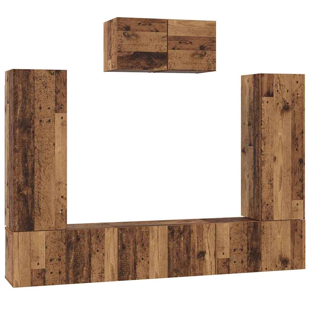 Set TV komoda Zidne 7 pcs Staro drvo Konstruirano drvo