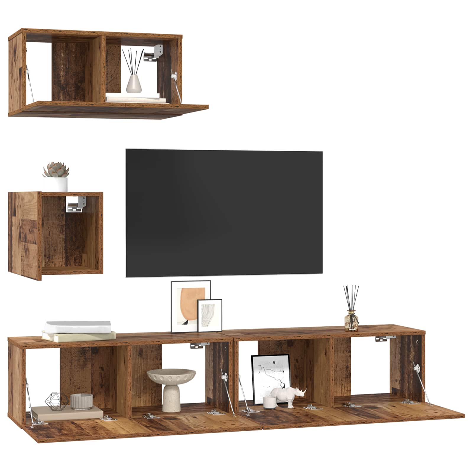 Set TV komoda Zidne 3 pcs Staro drvo Konstruirano drvo