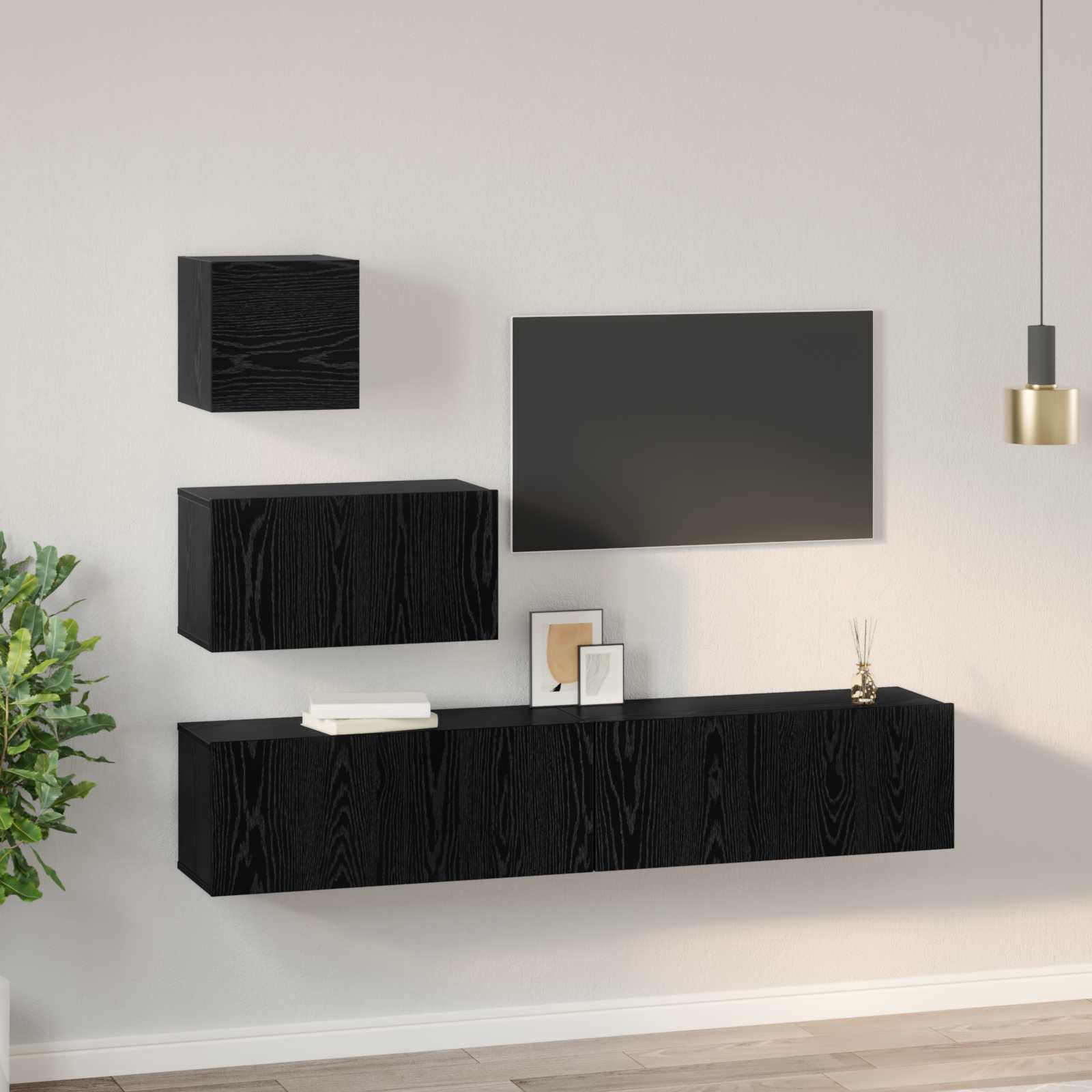 Set TV komoda Zidne 3 pcs Crni hrast Konstruirano drvo
