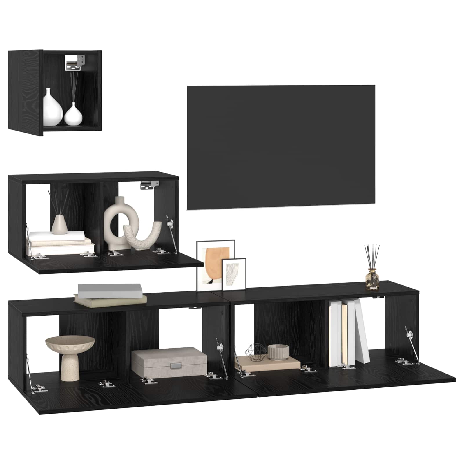 Set TV komoda Zidne 3 pcs Crni hrast Konstruirano drvo