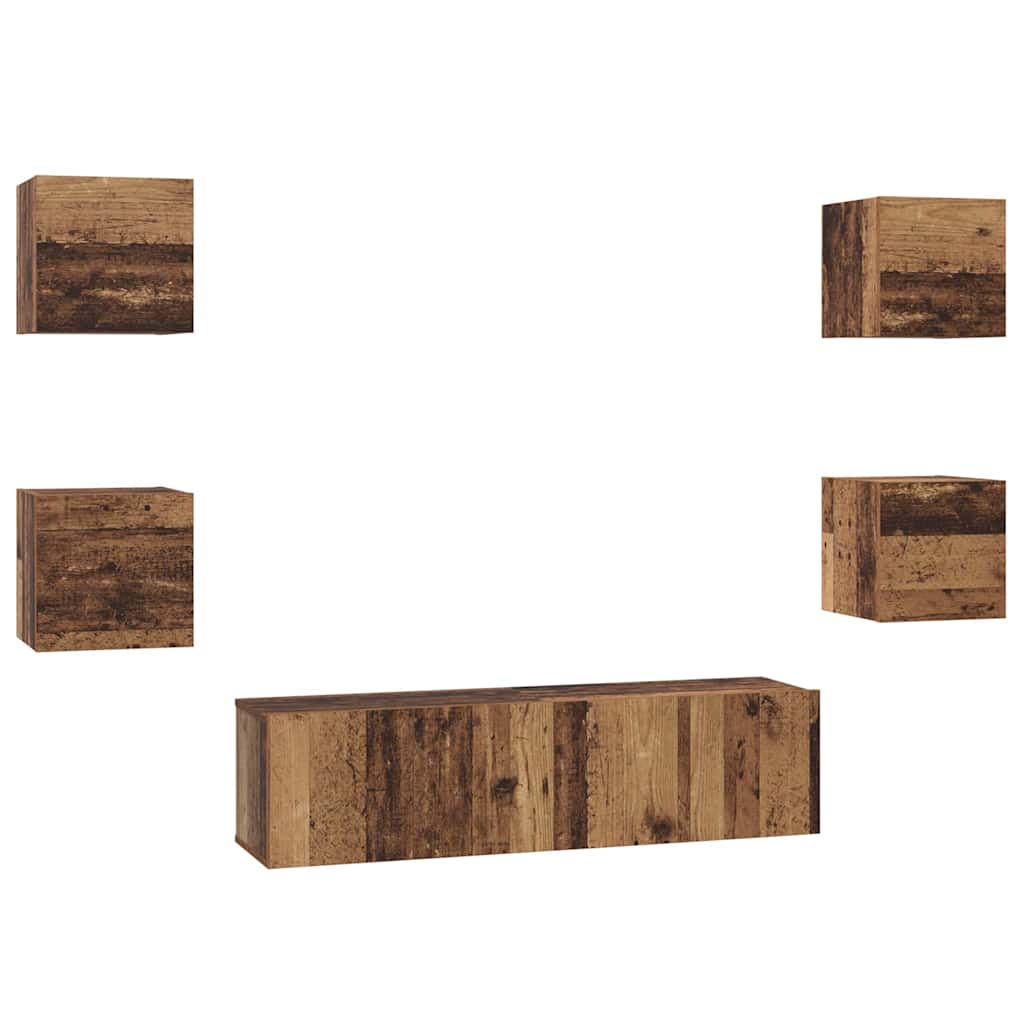 Set TV komoda Zidne 6 pcs Staro drvo Konstruirano drvo