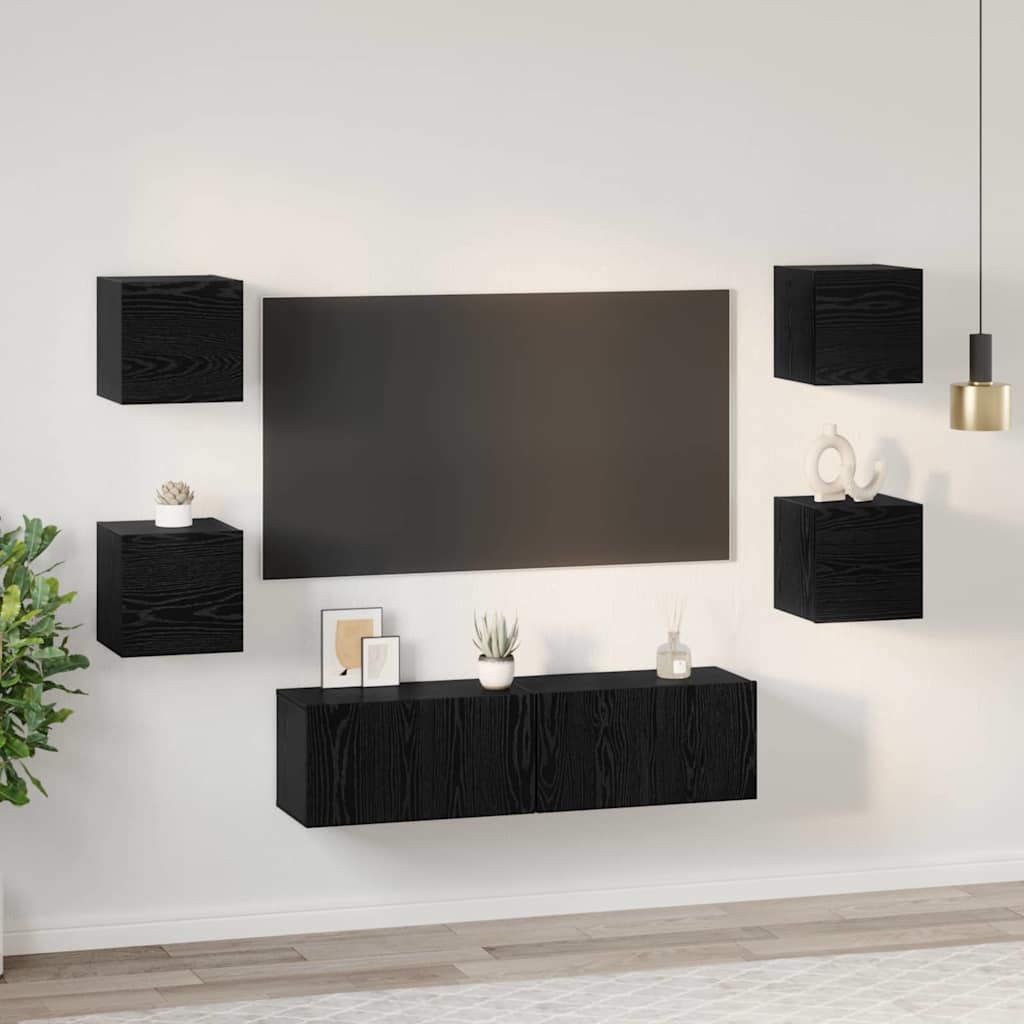 Set TV komoda Zidne 6 pcs Crni hrast Konstruirano drvo