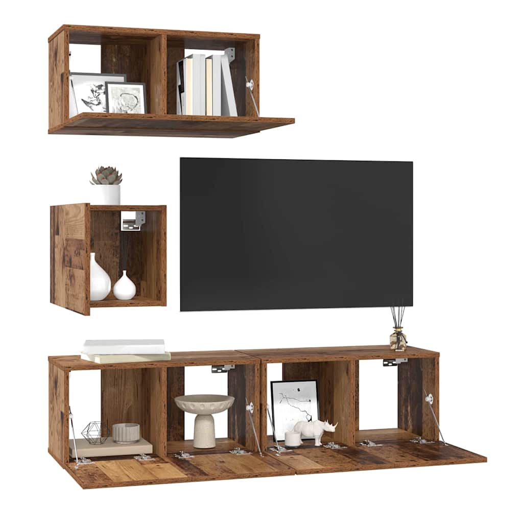 Set TV komoda Zidne 4 pcs Staro drvo Konstruirano drvo