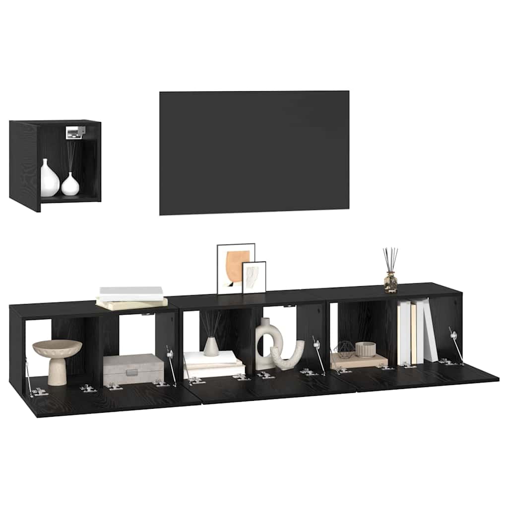 Set TV komoda Zidne 4 pcs Crni hrast Konstruirano drvo