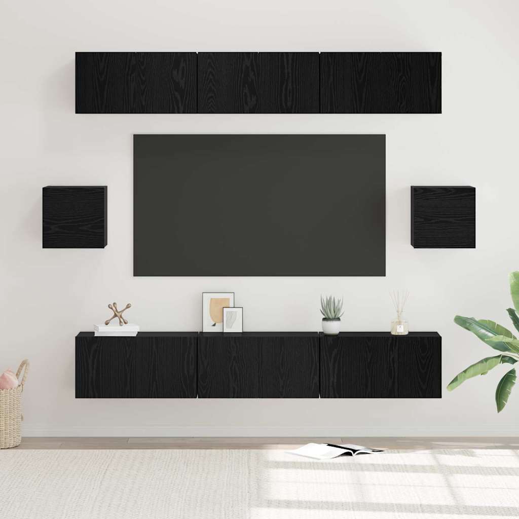 Set TV komoda 8 kom. Crni hrast Konstruirano drvo Crna 60 x 30 x 30 cm