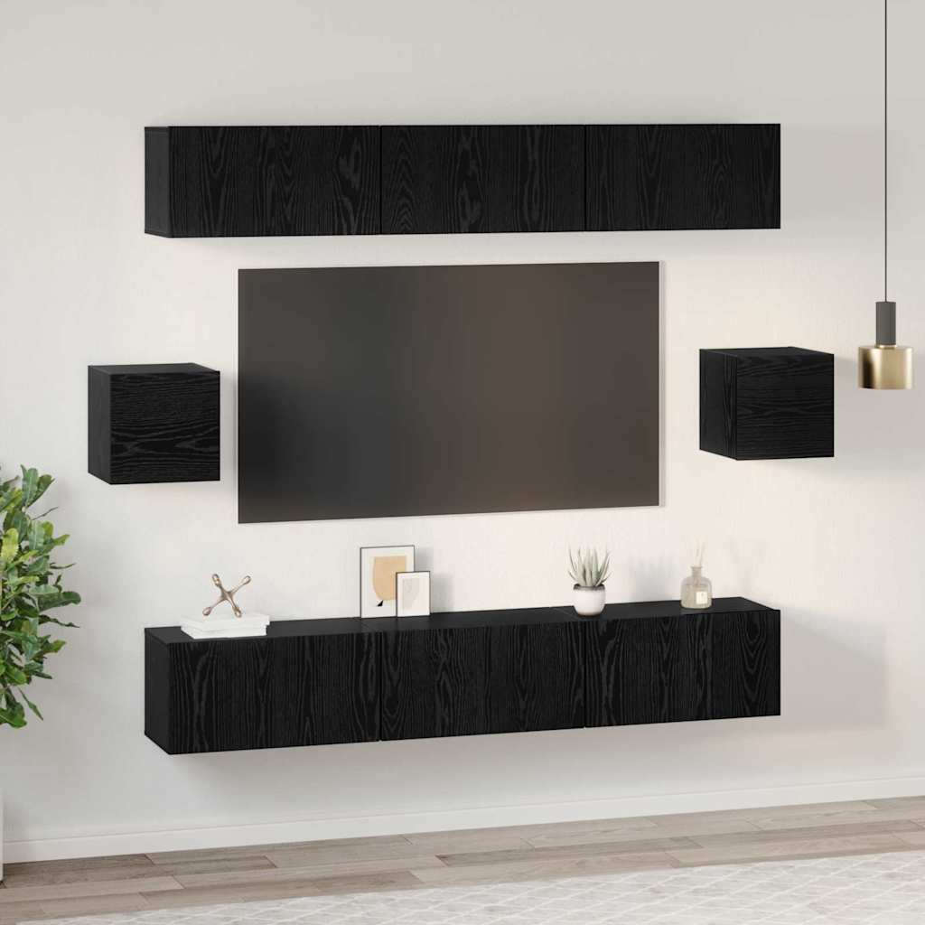 Set TV komoda Zidne 8 pcs Crni hrast Konstruirano drvo