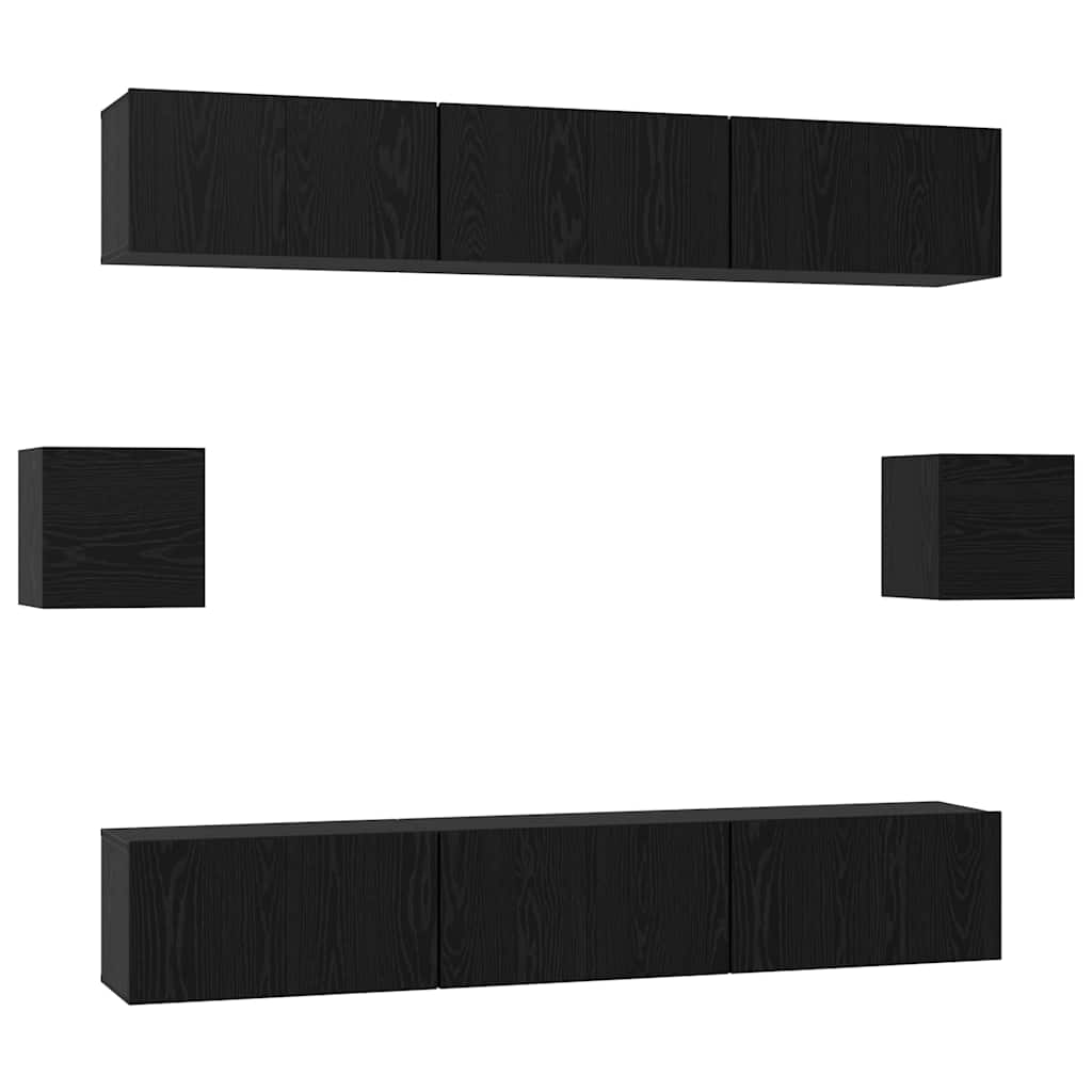Set TV komoda 8 kom. Crni hrast Konstruirano drvo Crna 60 x 30 x 30 cm