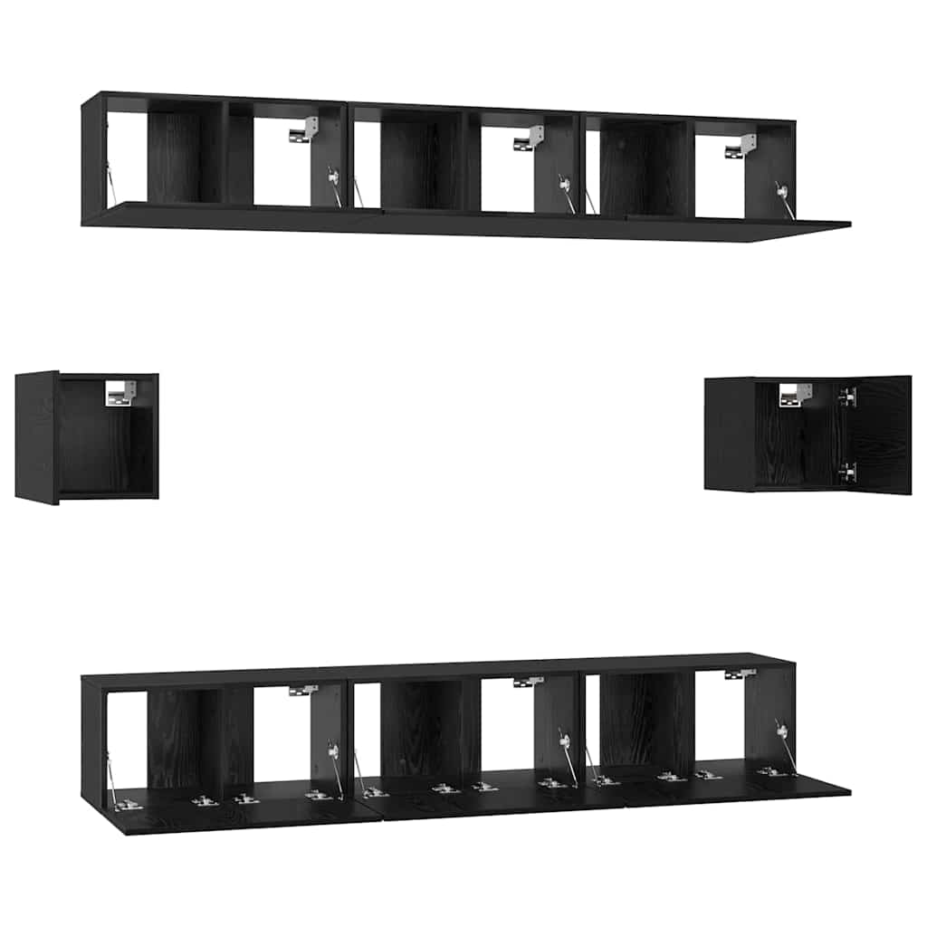 Set TV komoda Zidne 8 pcs Crni hrast Konstruirano drvo