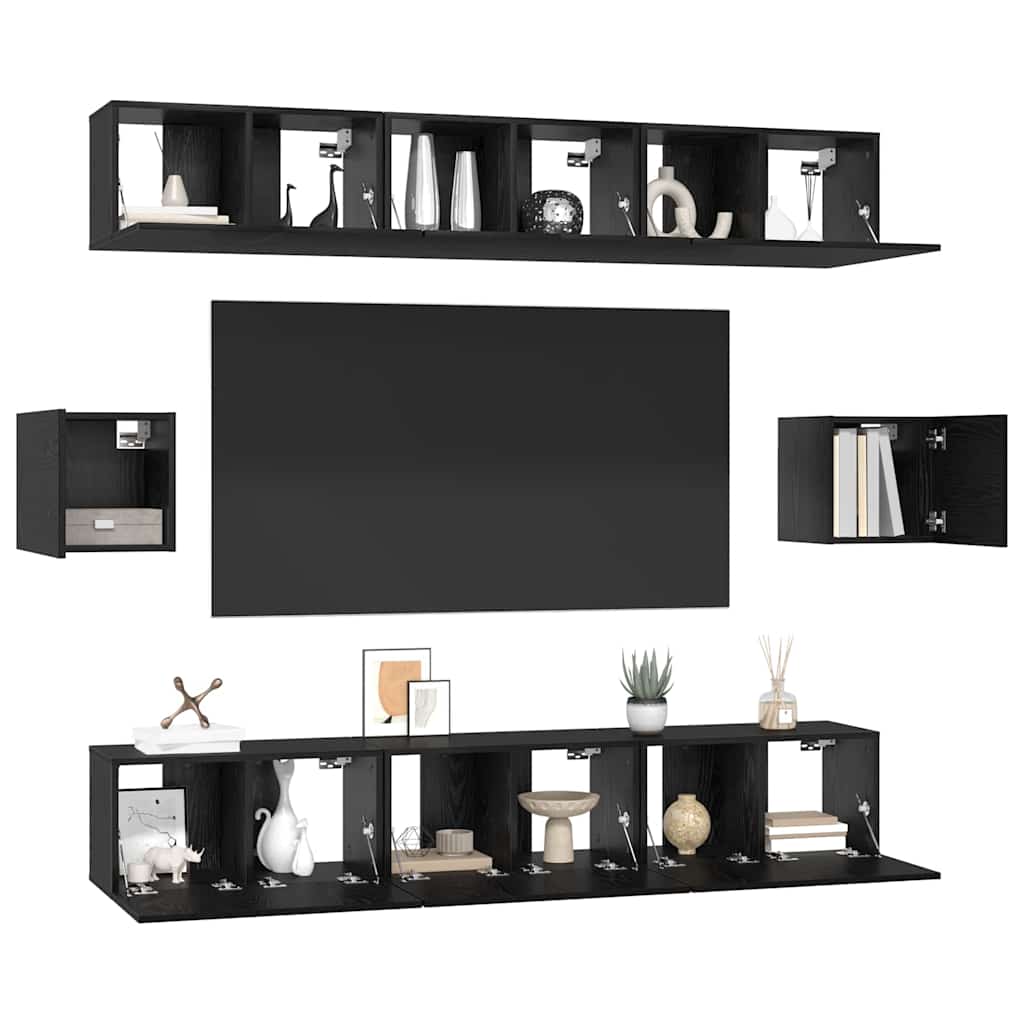 Set TV komoda Zidne 8 pcs Crni hrast Konstruirano drvo