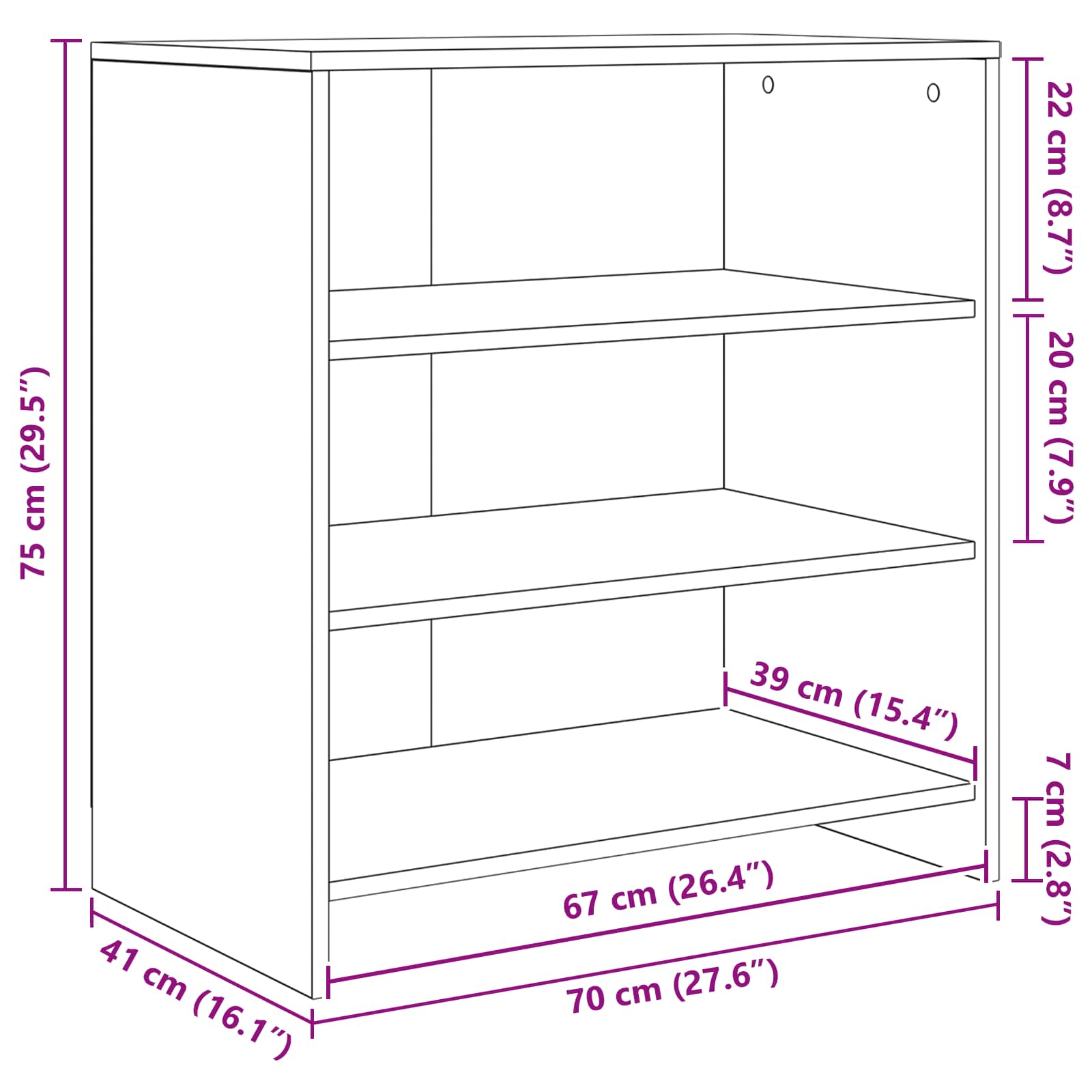 Kreveta 3 pcs Crni hrast 70 x 41 x 75 cm Konstruirano drvo
