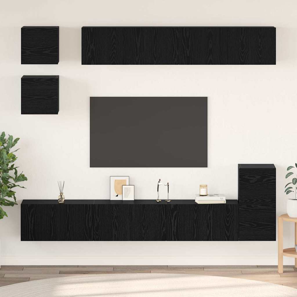 Set TV komoda 8 kom. Crni hrast Konstruirano drvo Crna 80 x 30 x 30 cm