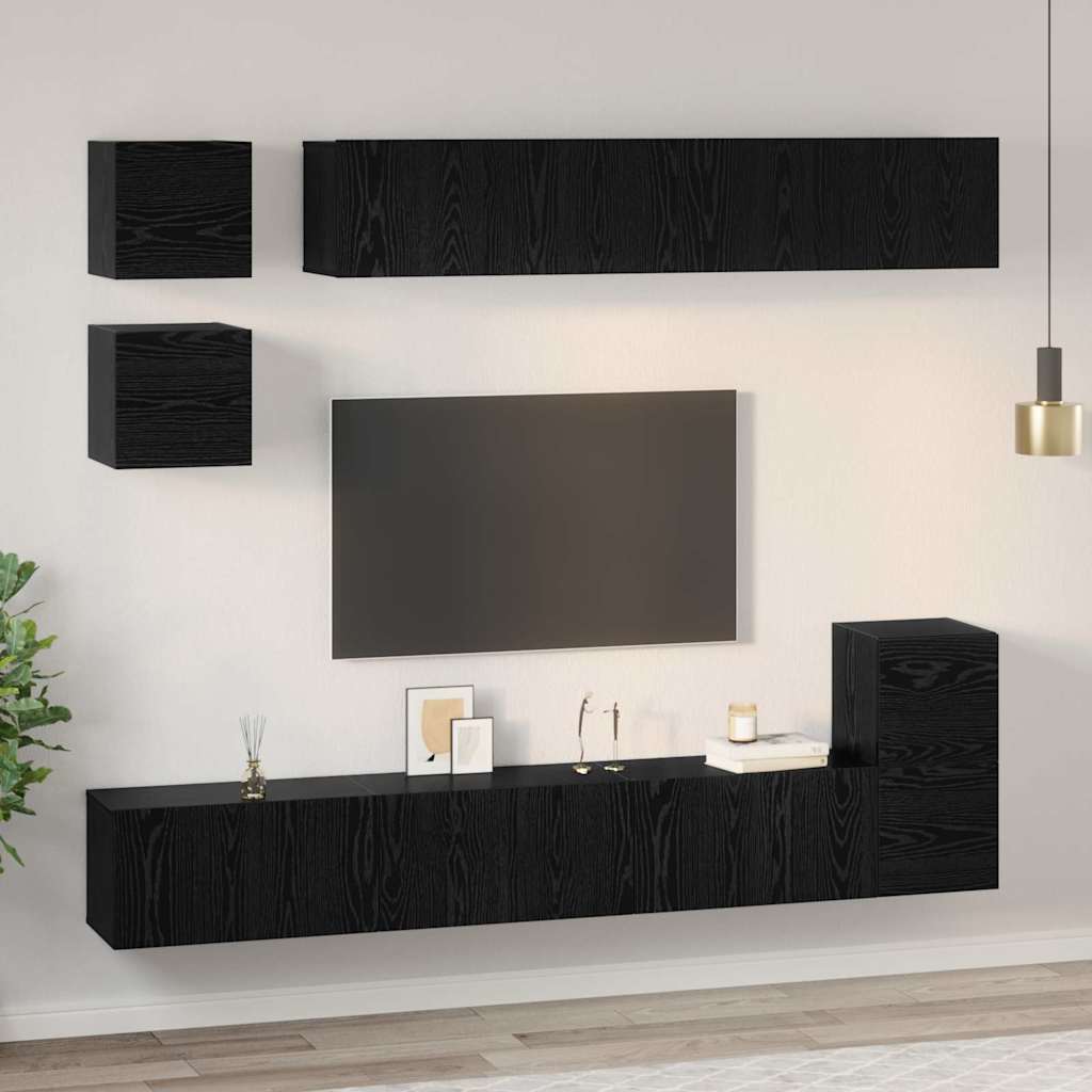 Set TV komoda Zidne 8 pcs Crni hrast Konstruirano drvo