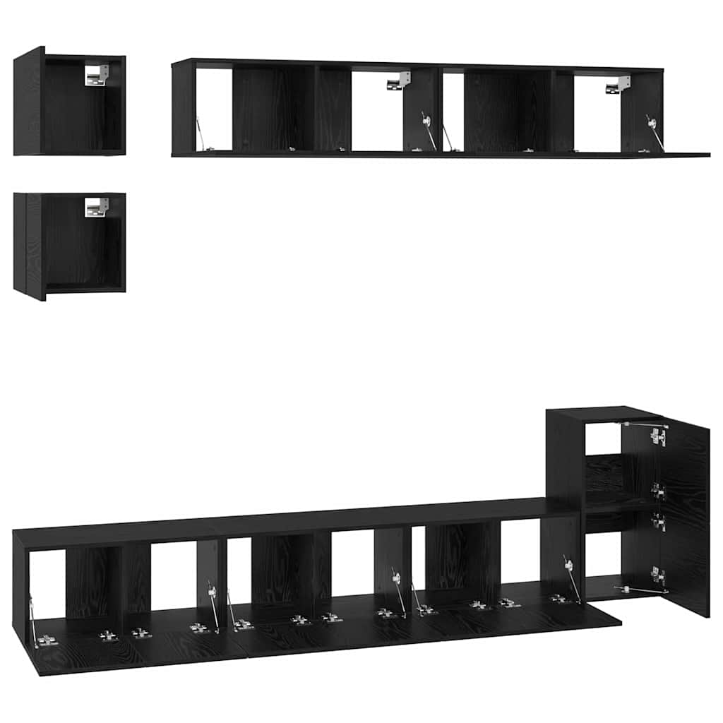 Set TV komoda Zidne 8 pcs Crni hrast Konstruirano drvo
