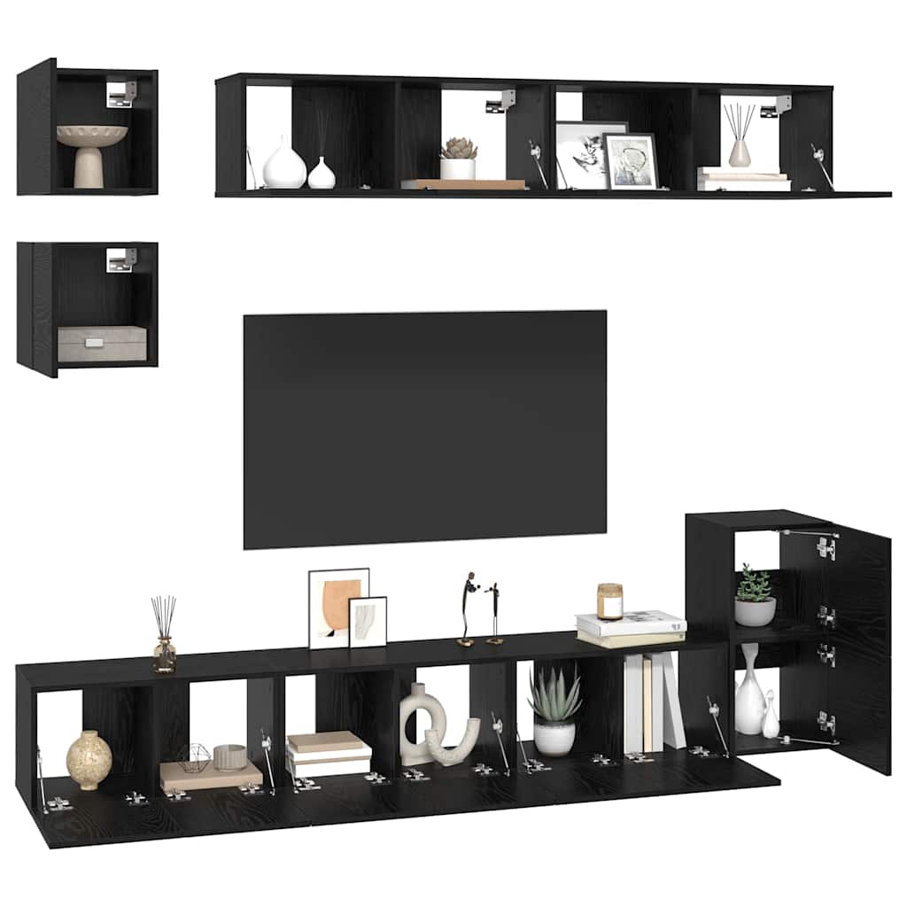 Set TV komoda 8 kom. Crni hrast Konstruirano drvo Crna 80 x 30 x 30 cm