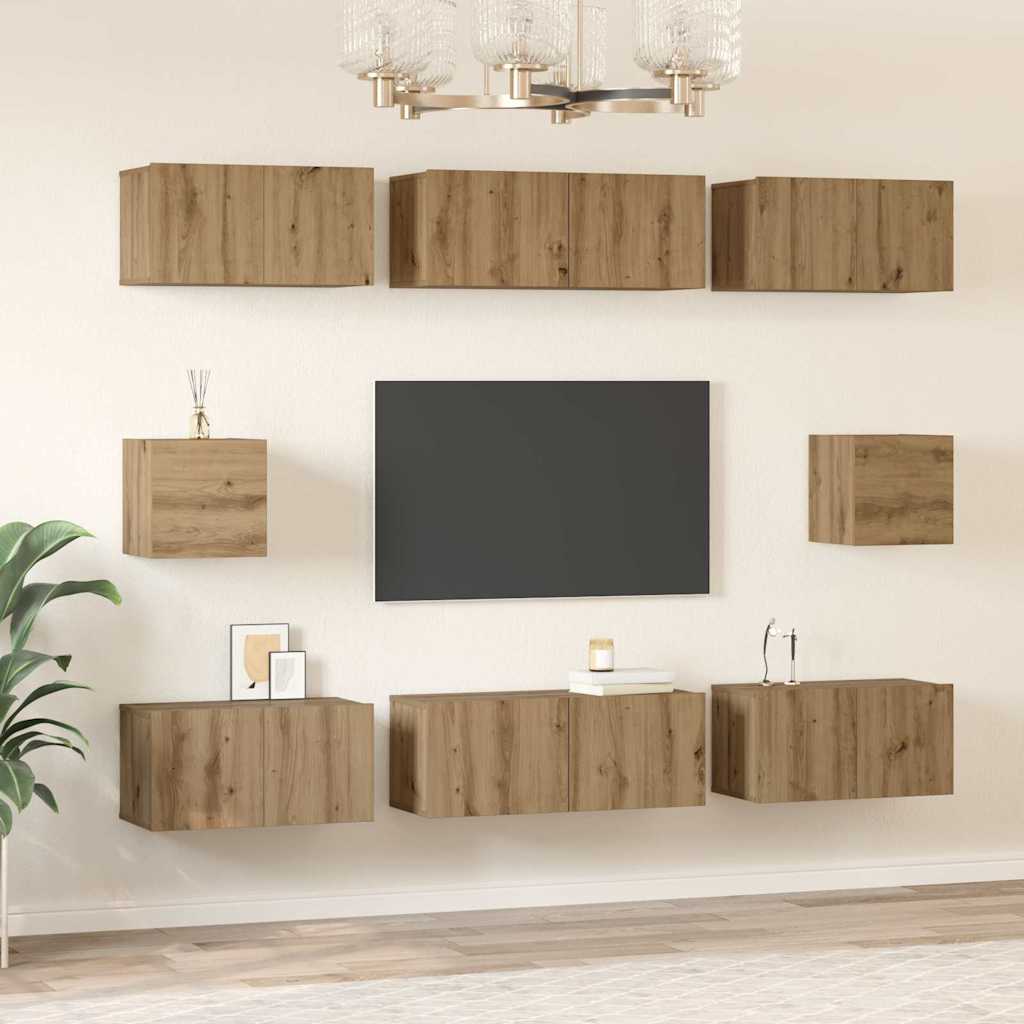 Set TV komoda Zidne 8 pcs Umjetnički hrast Konstruirano drvo