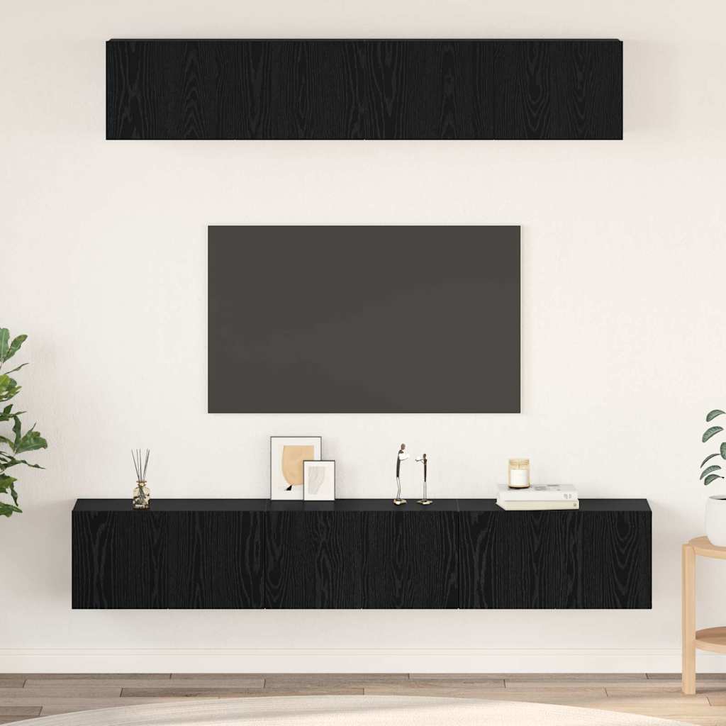 Set TV komoda Zidne 5 pcs Crni hrast Konstruirano drvo