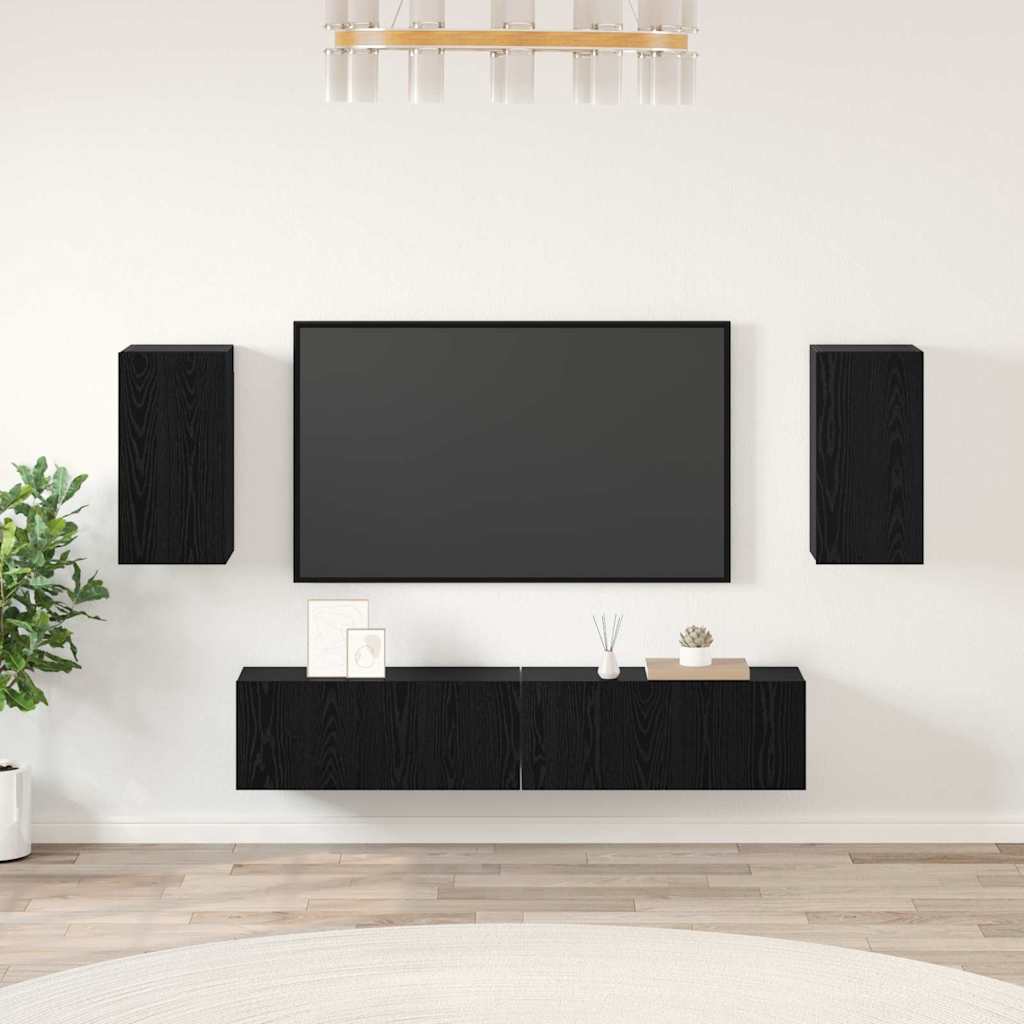Set TV komoda Zidne 4 pcs Crni hrast Konstruirano drvo
