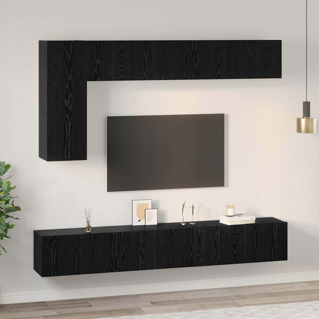 Set TV komoda Zidne 6 pcs Crni hrast Konstruirano drvo