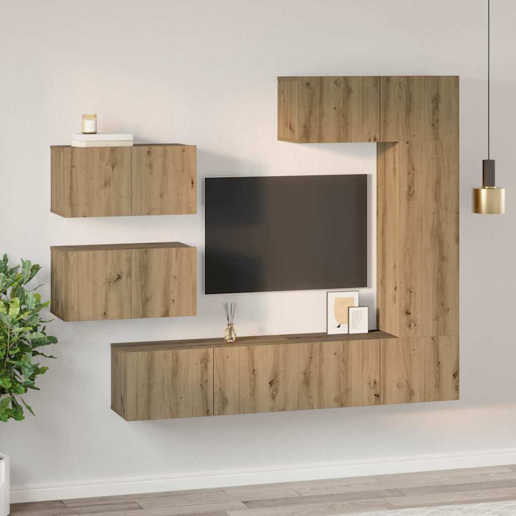 Set TV komoda Zidne 6 pcs Umjetnički hrast Konstruirano drvo
