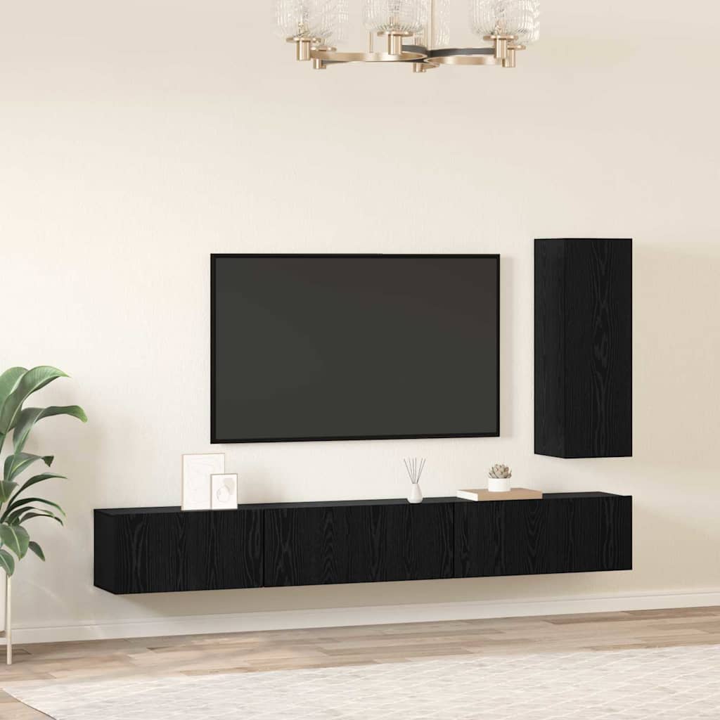 Set TV komoda s ladicama 4 pcs Crni hrast Konstruirano drvo