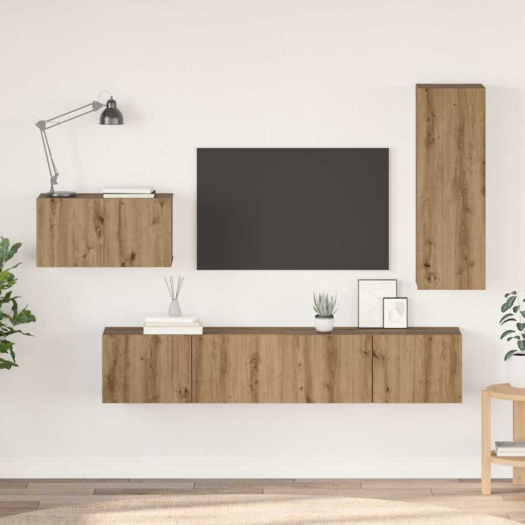Set TV komoda Zidne 4 pcs Umjetnički hrast Konstruirano drvo