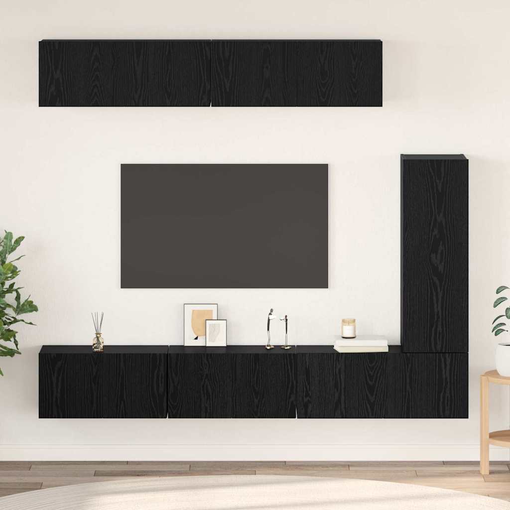 Set TV komoda Zidne 6 pcs Crni hrast Konstruirano drvo